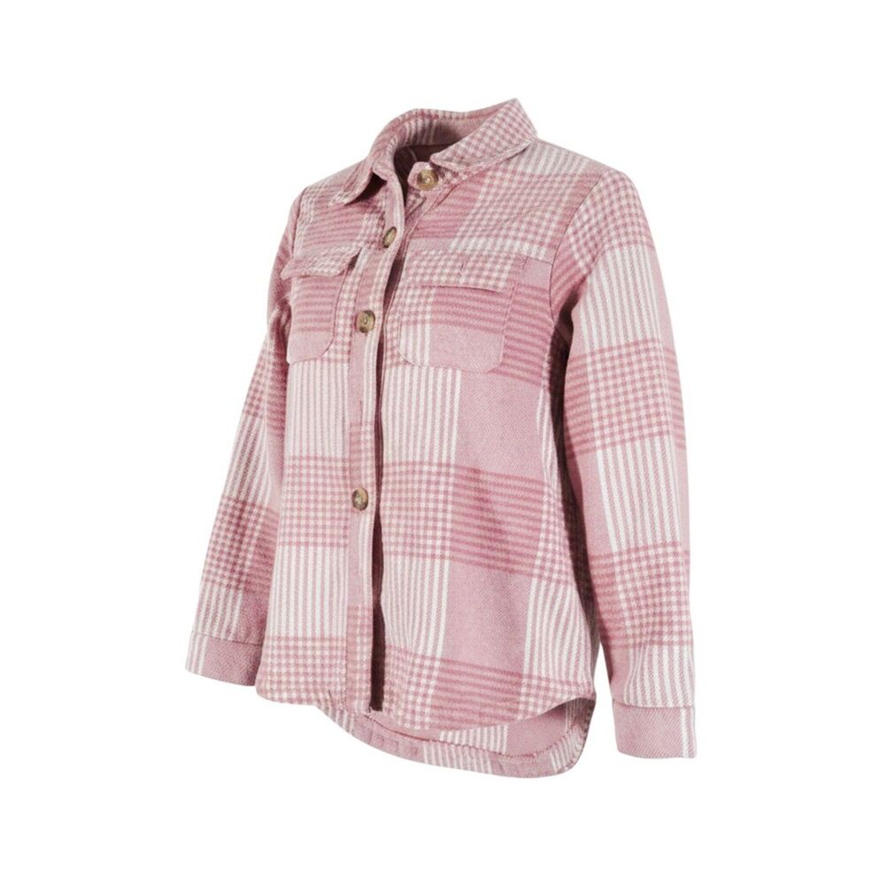 Little Lass Girls Pink Plaid Flannel Button Up Shacket Shirt Jacket Size 5